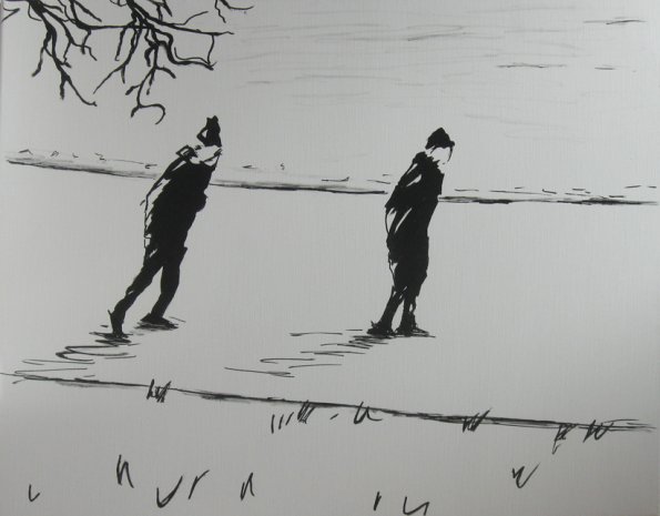 "Schaatsers" ("ice skaters")   acrylic on canvas    65 x 85 cm    2015
